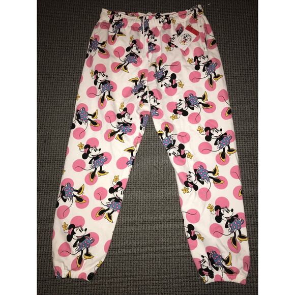 Disney Pants - Disney Women's white/Pink Minnie Mouse‎ Fleece Joggers SweatPants Sz XL